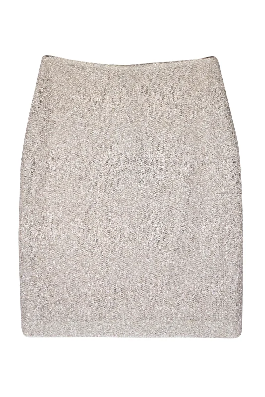 Shop Early, Save Big!St. John - Silver Tinsel Knit Mini Pencil Skirt Sz 10