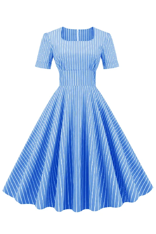 Save More Than Ever!Stripes Short Sleeves 1950s Swing Dress