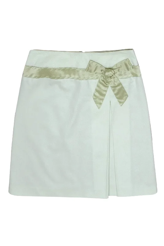 Best Price of the Season!Tara Jarmon - Light Mint Cotton Pleated A-Line Skirt w/ Satin Bow Sz 2 Best Price of the Season!Tara Jarmon - Light Mint Cotton Pleated A-Line Skirt w/ Satin Bow Sz 2