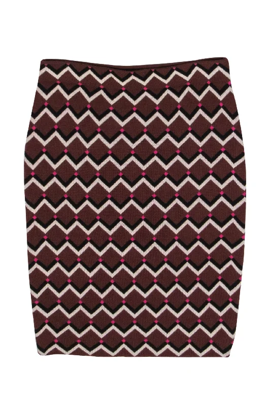 Buy One, Get One Free!Trina Turk - Brown & Pink Patterned Merino Wool Pencil Skirt Sz S