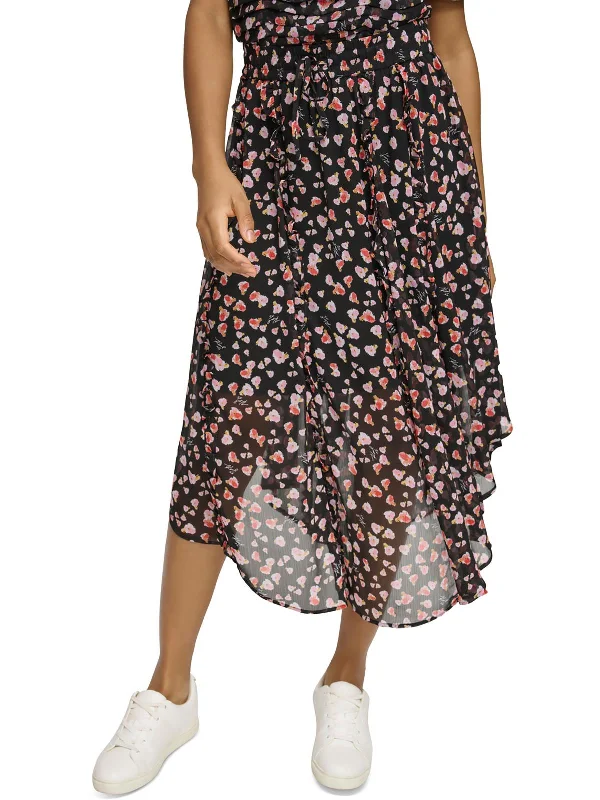 One Click Away from Big Savings!Womens Floral Print Polyester Midi Skirt