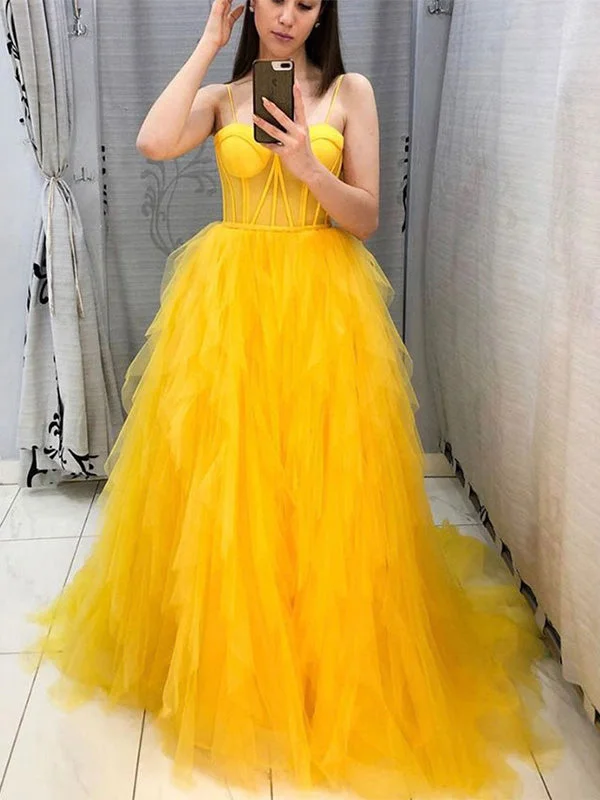 Shop More, Spend Less!Yellow Aline Spaghetti Straps Tulle Long Prom Dresses, Ball Gown, Evening Dress PD200 Shop More, Spend Less!Yellow Aline Spaghetti Straps Tulle Long Prom Dresses, Ball Gown, Evening Dress PD200