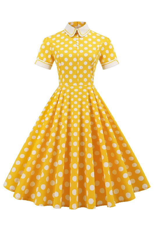 Best Deals Just for You!Yellow Polka Dots Spring 1950s Dress