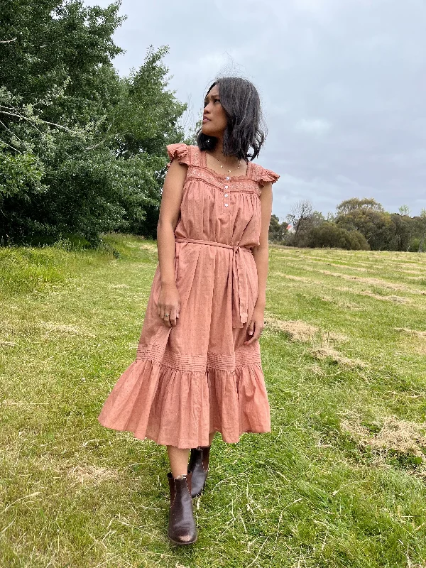Only a Few Left – Order Now!100% RECYCLED COTTON - ALICE DRESS ANTIQUE BROWN