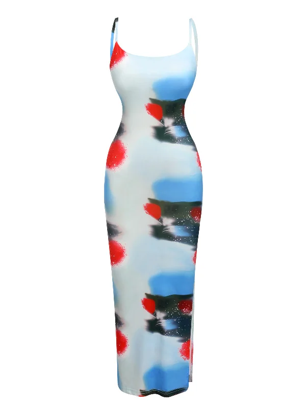 Limited-Time Price Drop!1960s Spaghetti Strap Contrast Print Dress