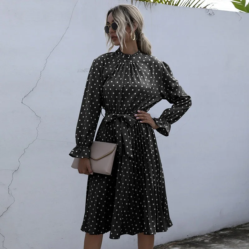 Shop Smart, Save Big!KittenAlarm - Dot Printed High Waist Spring Autumn Dress Women Long Sleeve A-line Pleated Dress Plus Size Shop Smart, Save Big!KittenAlarm - Dot Printed High Waist Spring Autumn Dress Women Long Sleeve A-line Pleated Dress Plus Size