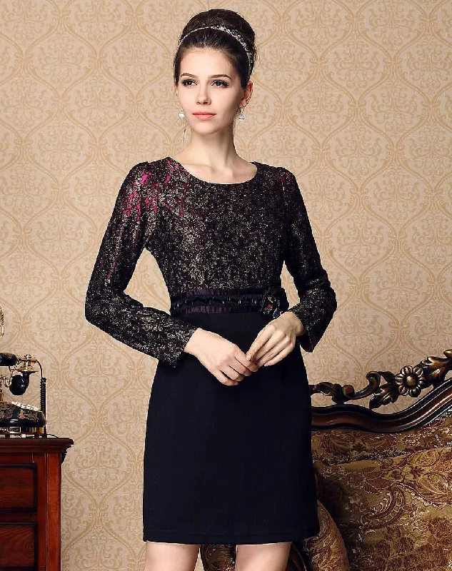 The Best Deals Won’t Wait!KittenAlarm - Fashion Women's elegant temperament dress lace stitching slim long-sleeved dress autumn The Best Deals Won’t Wait!KittenAlarm - Fashion Women's elegant temperament dress lace stitching slim long-sleeved dress autumn