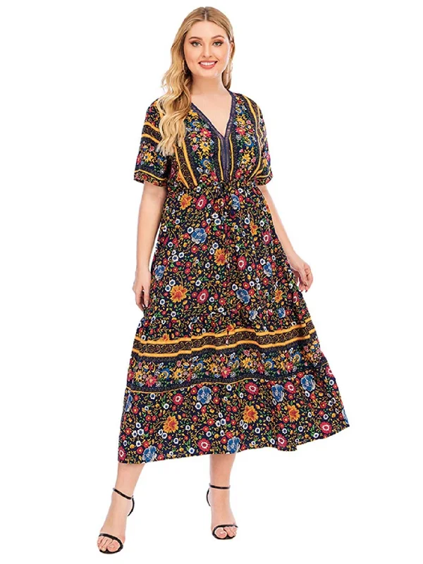 Today Only – Don’t Miss It!KittenAlarm - Short Sleeve V-Neck Bohemian Maxi dress