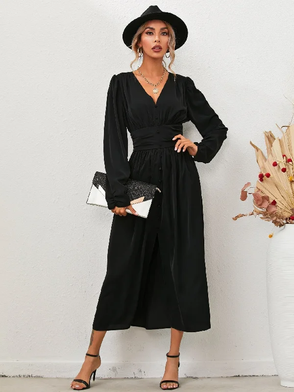 The Best Deals Won’t Wait!KittenAlarm - Women's V-neck Waisted Elegant Long Skirt Dress The Best Deals Won’t Wait!KittenAlarm - Women's V-neck Waisted Elegant Long Skirt Dress