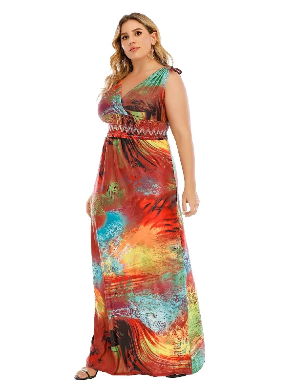 Hottest Discounts of the Year!KittenAlarm - Plus Size Tie Shoulder Smocked Waist Maxi Dress