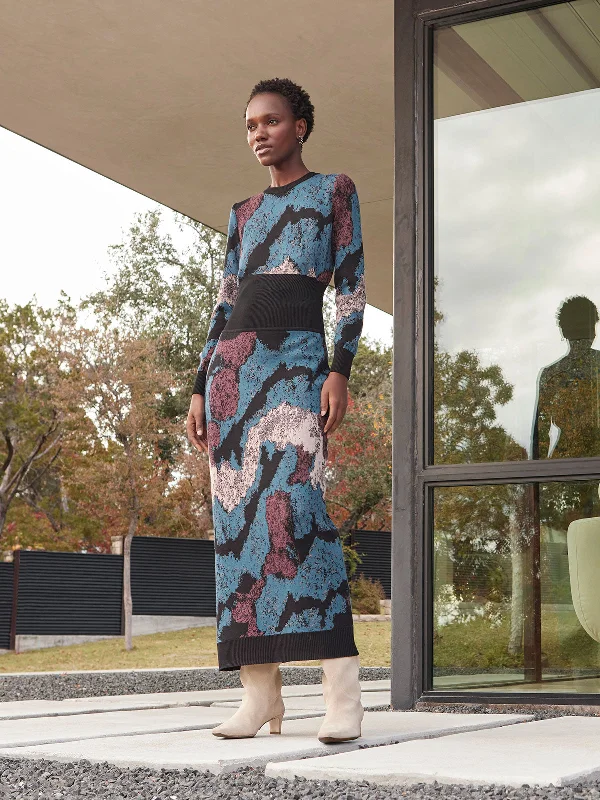 Shop Smart, Save Big!Abstract Sheath Jacquard Knit Maxi Dress