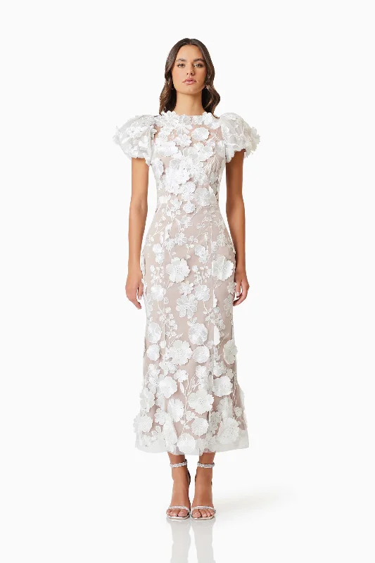 Buy One, Get One Free!Astraea 3D Lace Maxi Dress In White