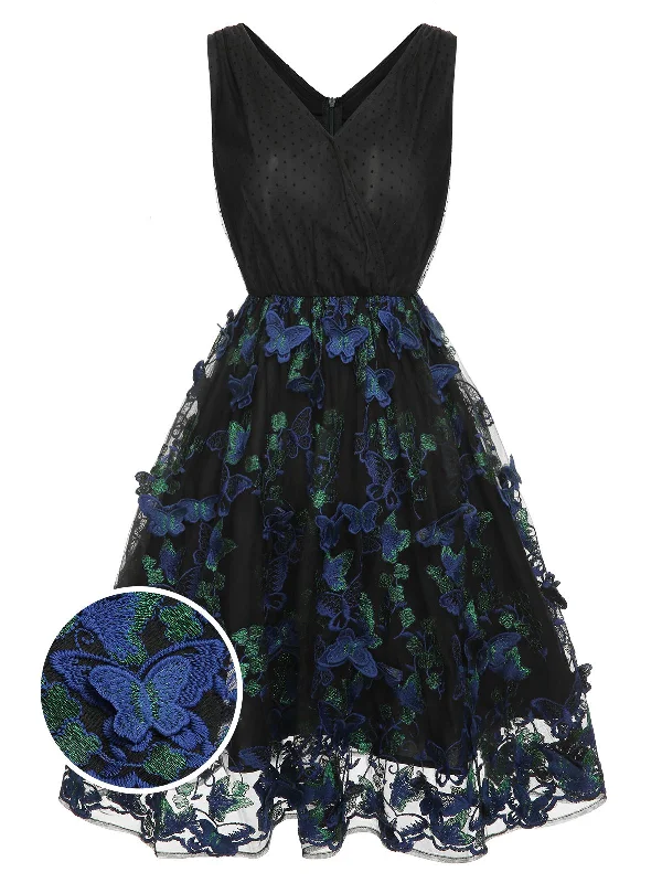 Your Favorite Items on Sale Now!Black 1950s V-Neck 3D Butterfly Mesh Dress