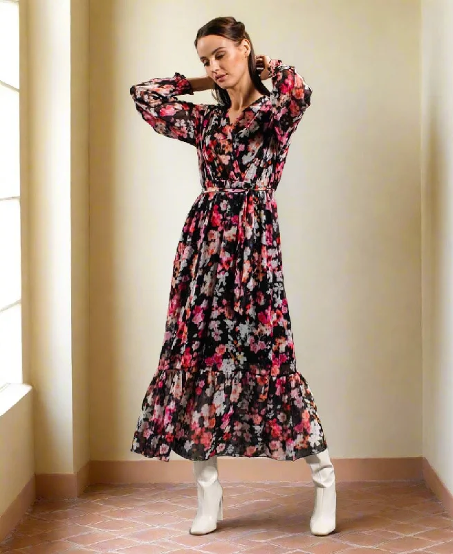 Hurry! While Supplies Last!Black Floral Chiffon Maxi Dress