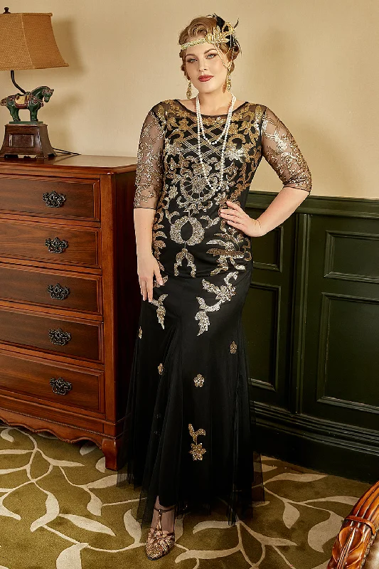 Mega Sale Happening Now!Black Golden Plus Size 1920s Sequins Dress