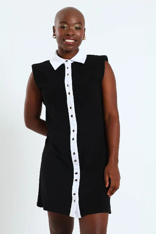 Your Chance to Save is Now!Button Down Dress - Black/White