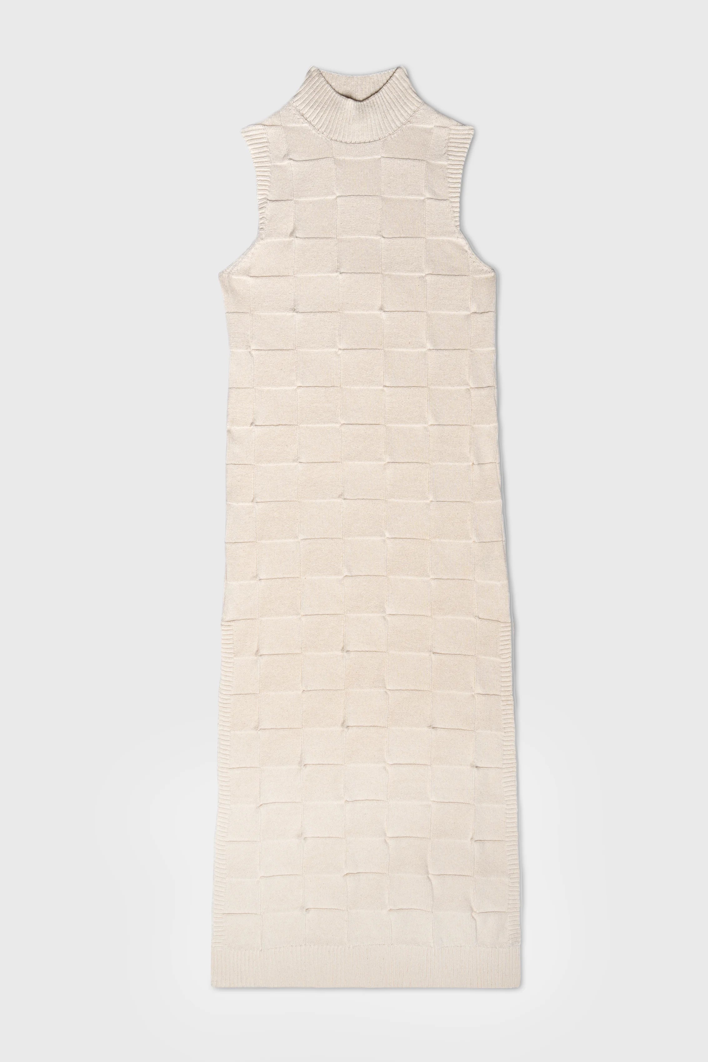 Limited Deals, Unlimited Savings!Checkerboard Surface Interest Knit Funnel Neck Maxi Dress
