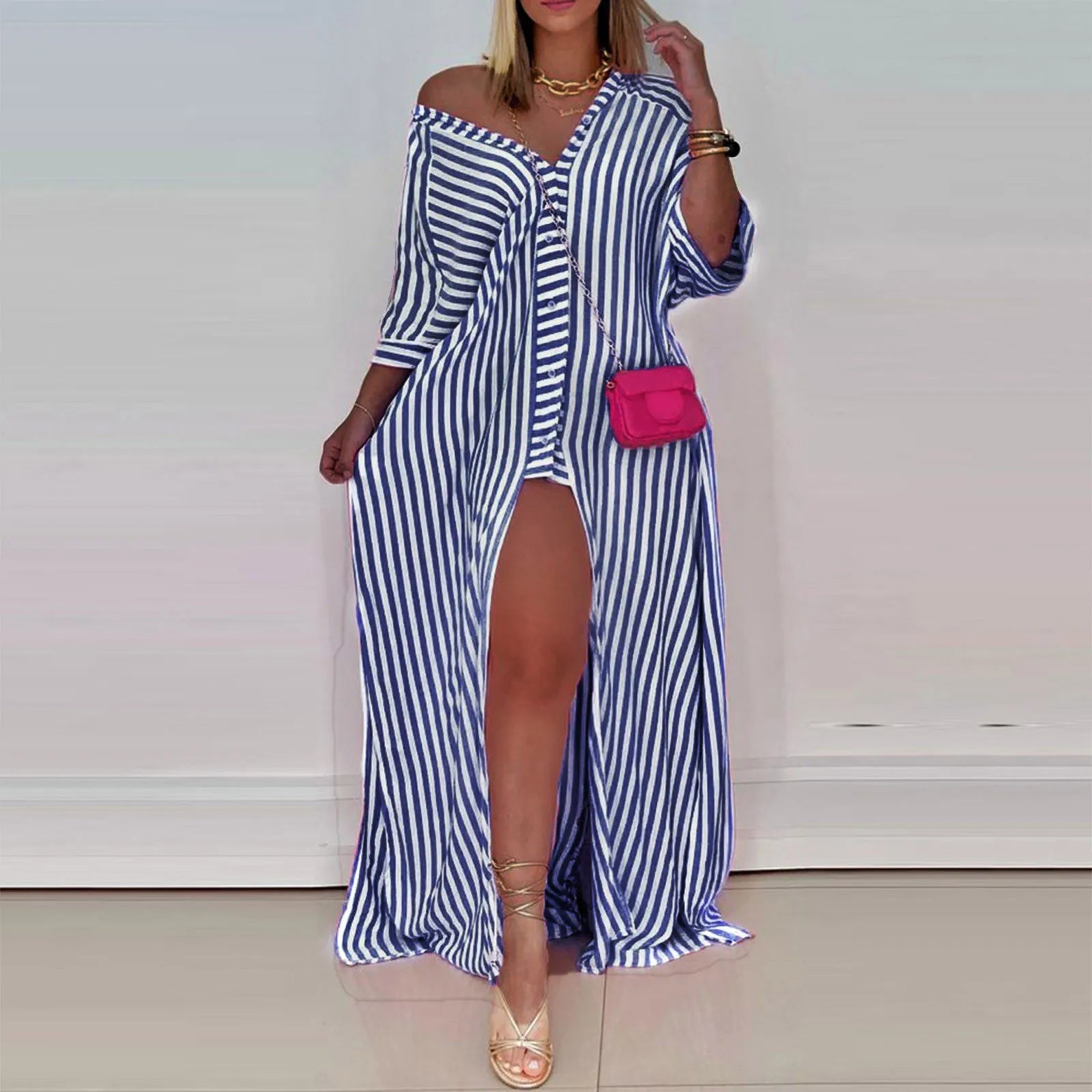 Exclusive Offers You’ll Love!Turn-down Collar Summer Maxi Long Shirts Female Casual Evening Party Boho Dress