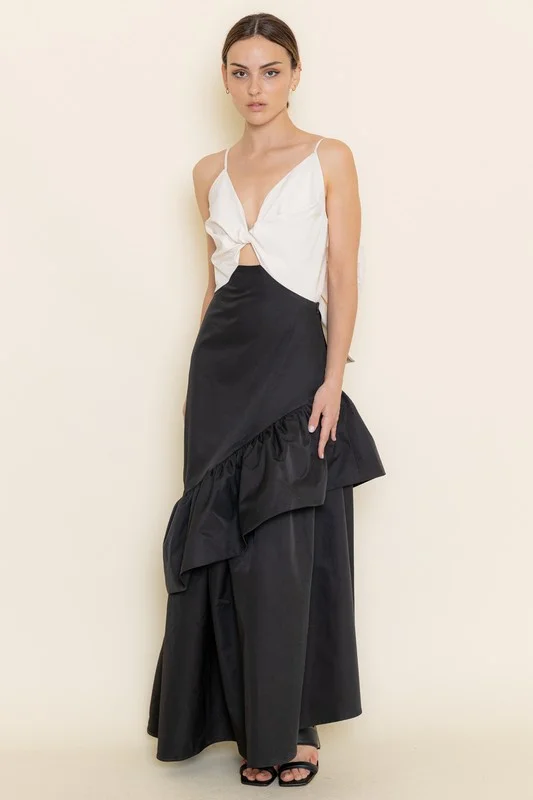 More Discounts, More Joy!CREAM AND BLACK TIERED MAXI DRESS
