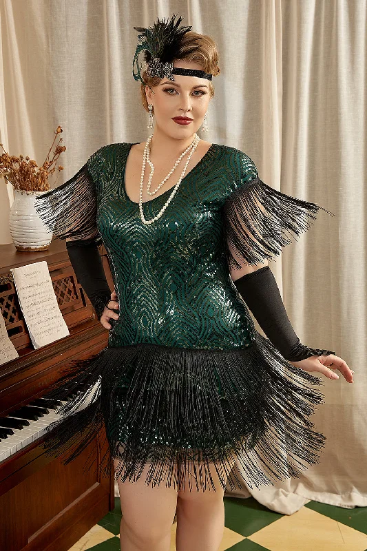 Save More with Every Purchase!Dark Green Plus Size 1920s Gatsby Dress