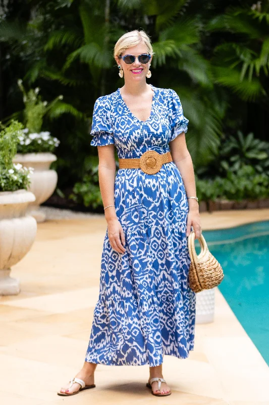 Limited Stock Available!Nancy Dress / Denim Blue Ikat