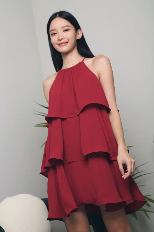 Limited Deals, Unlimited Savings!Fai Tiered Flouncy Dress Wine