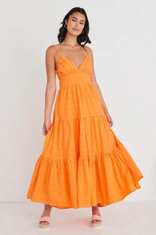 Shop Before It’s Gone!Fields Orange Broiderie Tie Back Cami Maxi Dress