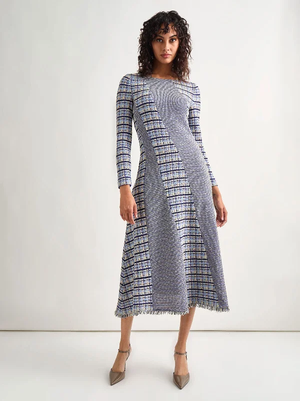 Get the Best for Less!Fit-and-Flare Multi-Stitch Tweed Maxi Dress