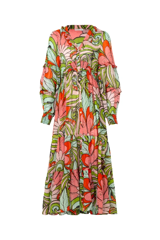 Hurry! While Supplies Last!Flowers That Vee Peach Swirl LS Maxi Dress