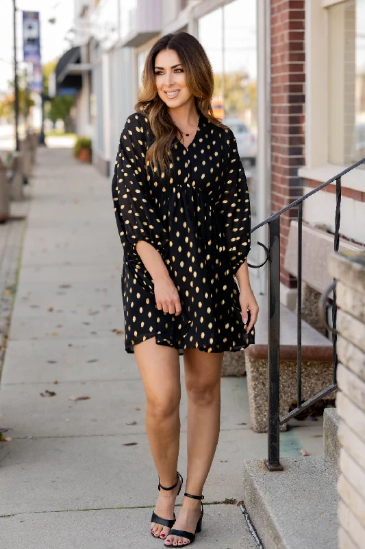 Hurry, Sale Ends Soon!Foil Spotted Cinched Sleeve Dress