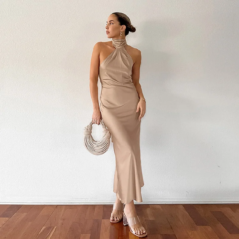 Instant Savings Await!French-Inspired Sleeveless Halter Neck Mermaid Evening Dress with Backless Detailing
