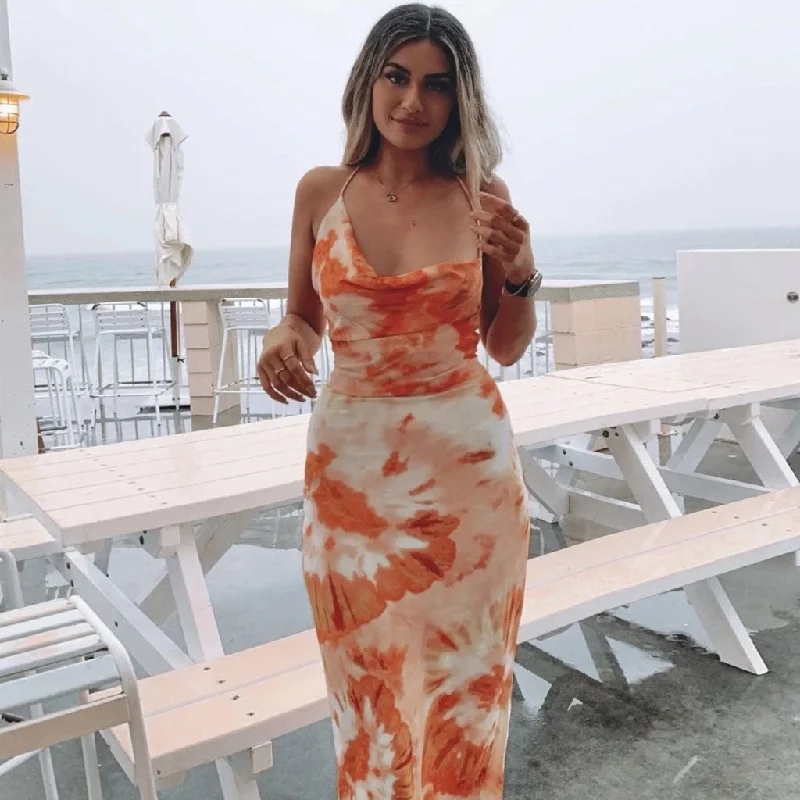 Find Your Perfect Deal Today!BerryBetty - Fresh Floral Print Cowl Neck Maxi Dress - Burnt Orange