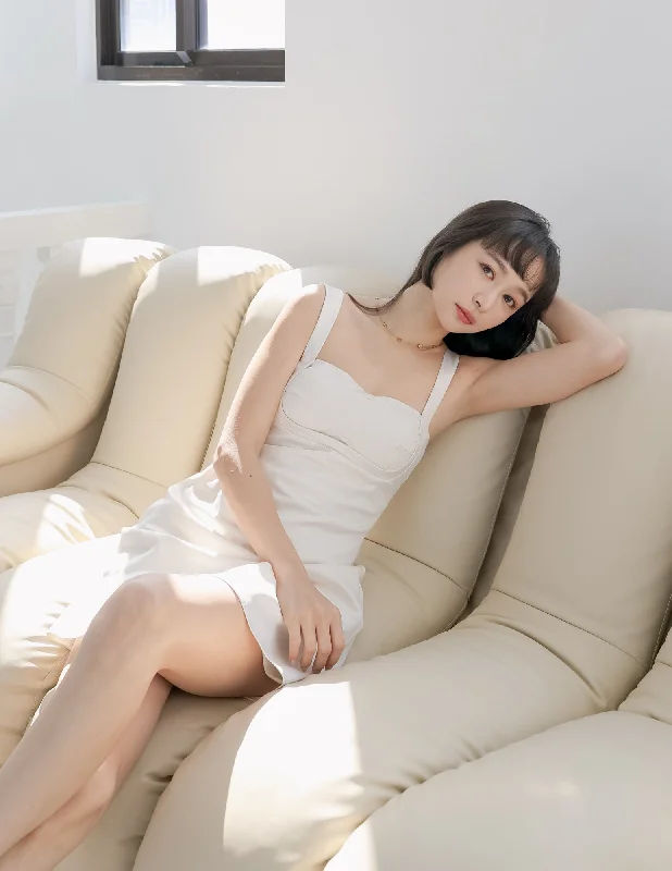 Buy More, Save More!Gloria Padded Satin Dress in Ivory