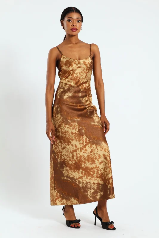 Your Dream Deal is Here!Gold Ombre Print Satin Dress - Gold