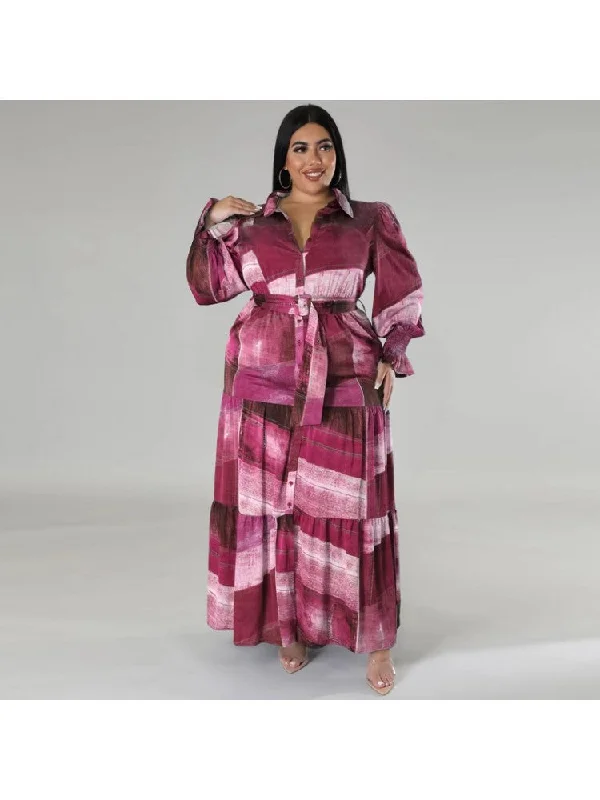 Seasonal Sale – Shop Now!Gradient Color High Rise Loose Plus Long Sleeves Dress