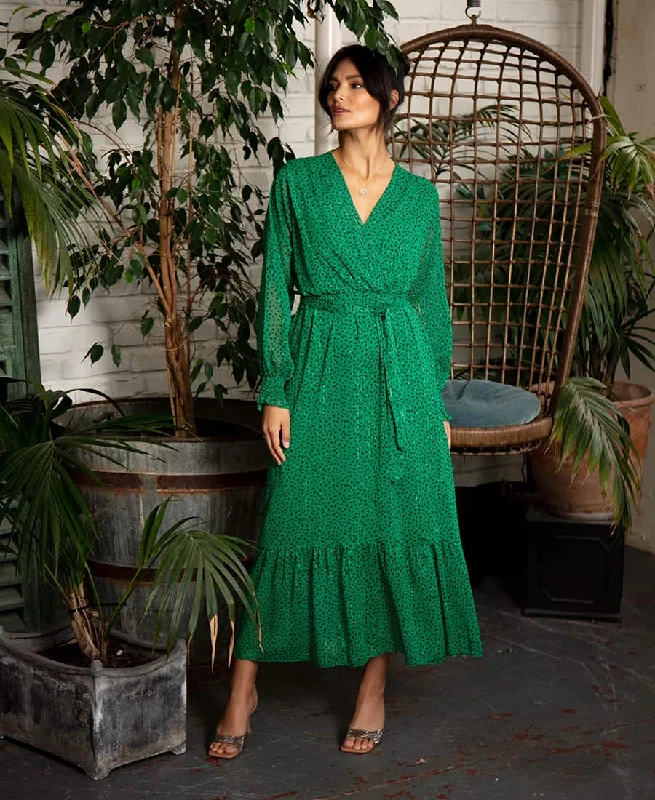 New Discounts Just Dropped!Green Animal Chiffon Maxi Dress