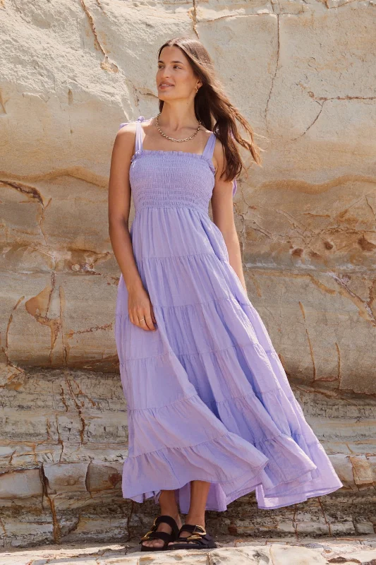 Seasonal Sale – Shop Now!Isabella Lavender Strappy Tiered Maxi Dress