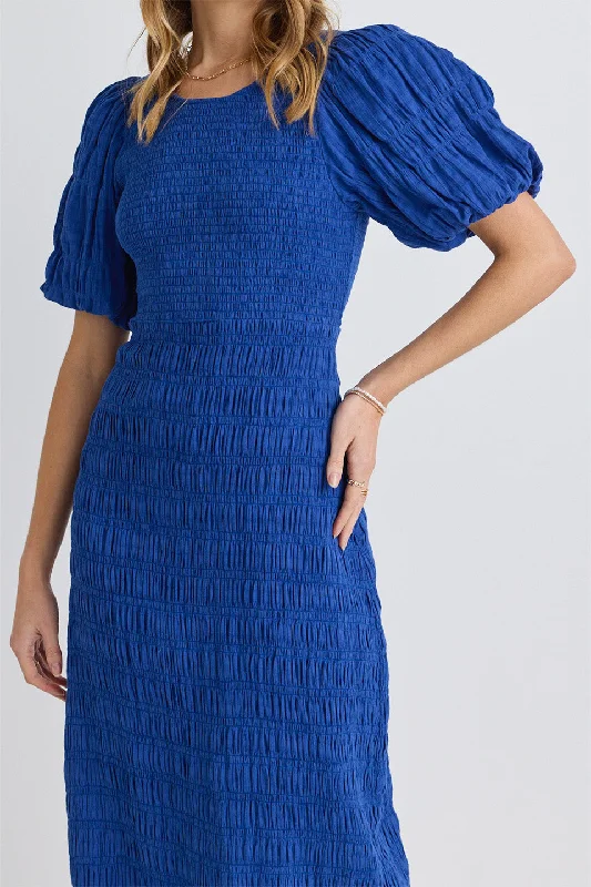 Flash Deals – Act Quickly!Jade Electric Blue Puff Sleeve Ruched Maxi Dress