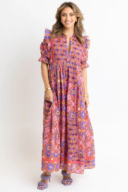 Your Wallet Will Thank You!Kaleidoscope Puff Sleeve Tier Maxi Dress