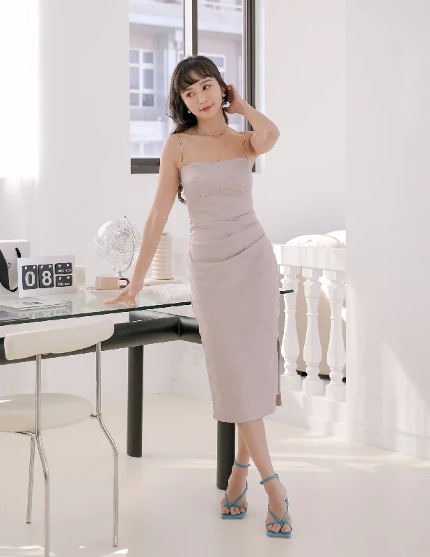 Hottest Discounts of the Year!Kourtney Padded Satin Dress in Champagne