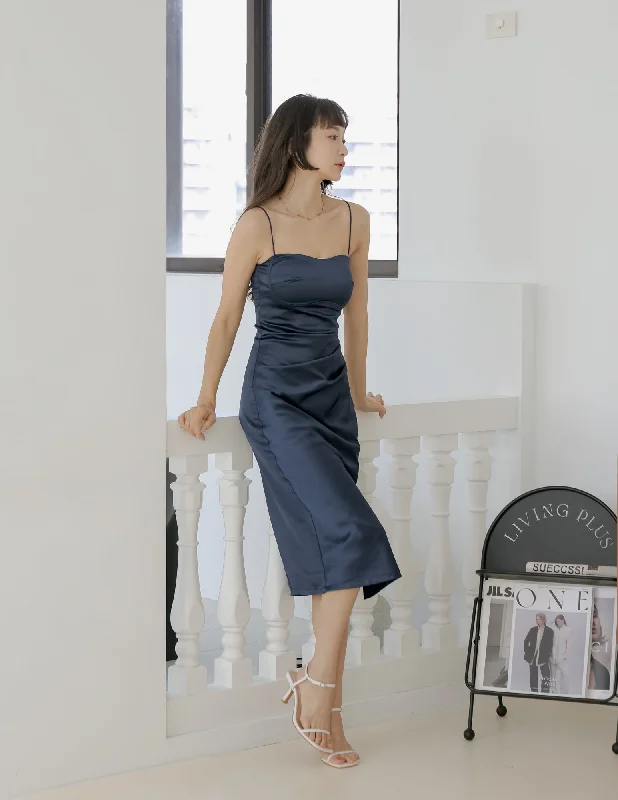 Your Wallet Will Thank You!Kourtney Padded Satin Dress in Navy