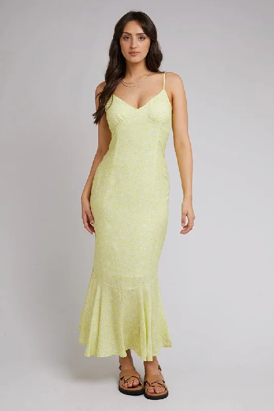 Steals and Deals Await!Leni Citrine Floral Print Maxi Dress