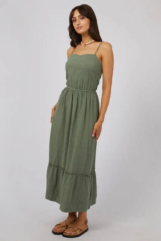Instant Savings Await!Luxe Khaki Linen Strappy Maxi Dress