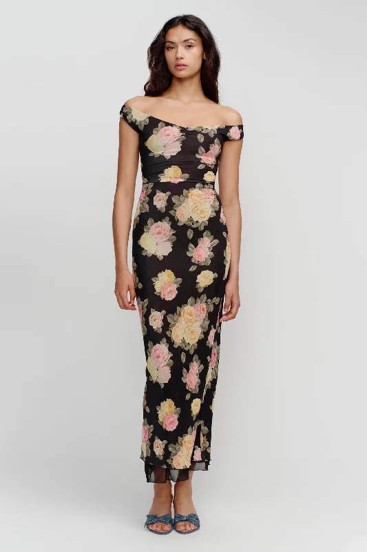 Limited Deals, Unlimited Savings!Marla Black Vintage Roses Micro Mesh Maxi Dress
