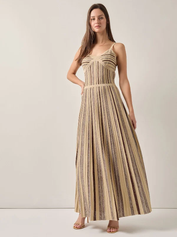 Time to Save Big!Modern Fit-and-Flare Lurex Striped Knit Maxi Dress