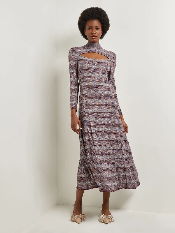 Time to Snag a Bargain!Modern Fit-and-Flare Melange Knit Cutout Maxi Dress