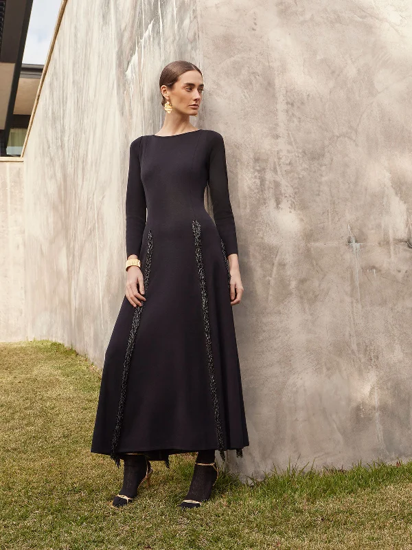 Seasonal Sale – Shop Now!Modern Fit-and-Flare Sequin Princess Seam Knit Maxi Dress