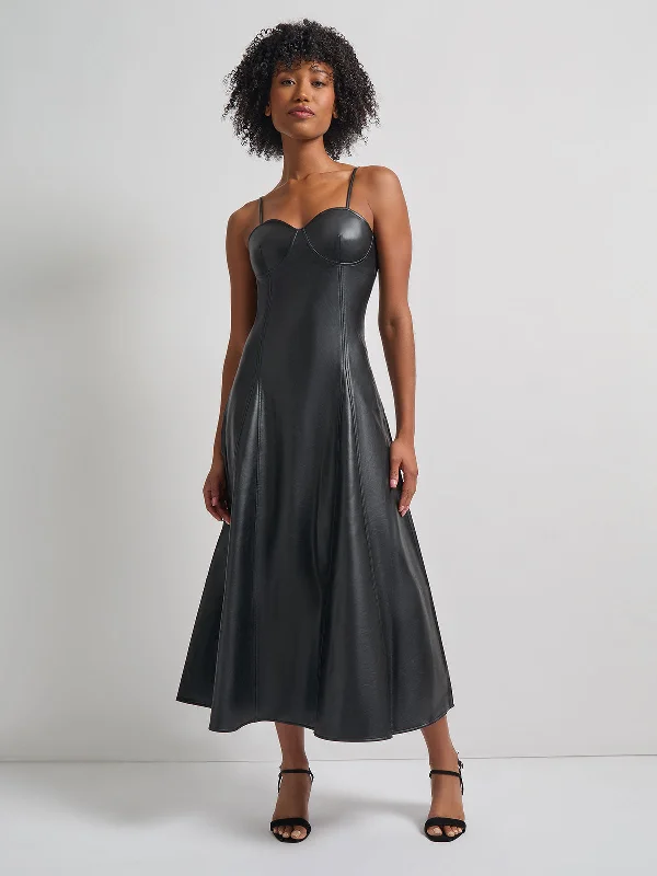 Score Big Savings Today!Modern Fit-and-Flare Vegan Leather Princess Seam Maxi Dress