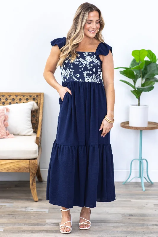 Save More When You Shop More!Navy Square Neck Tiered Maxi Dress