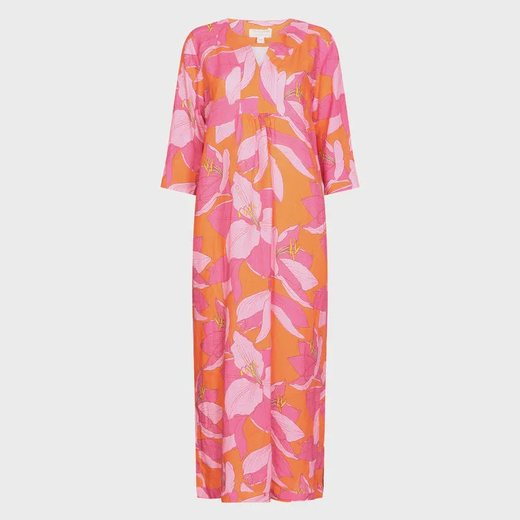 Limited Stock Available!NOLOGO fruit flower pink linen maxi dress